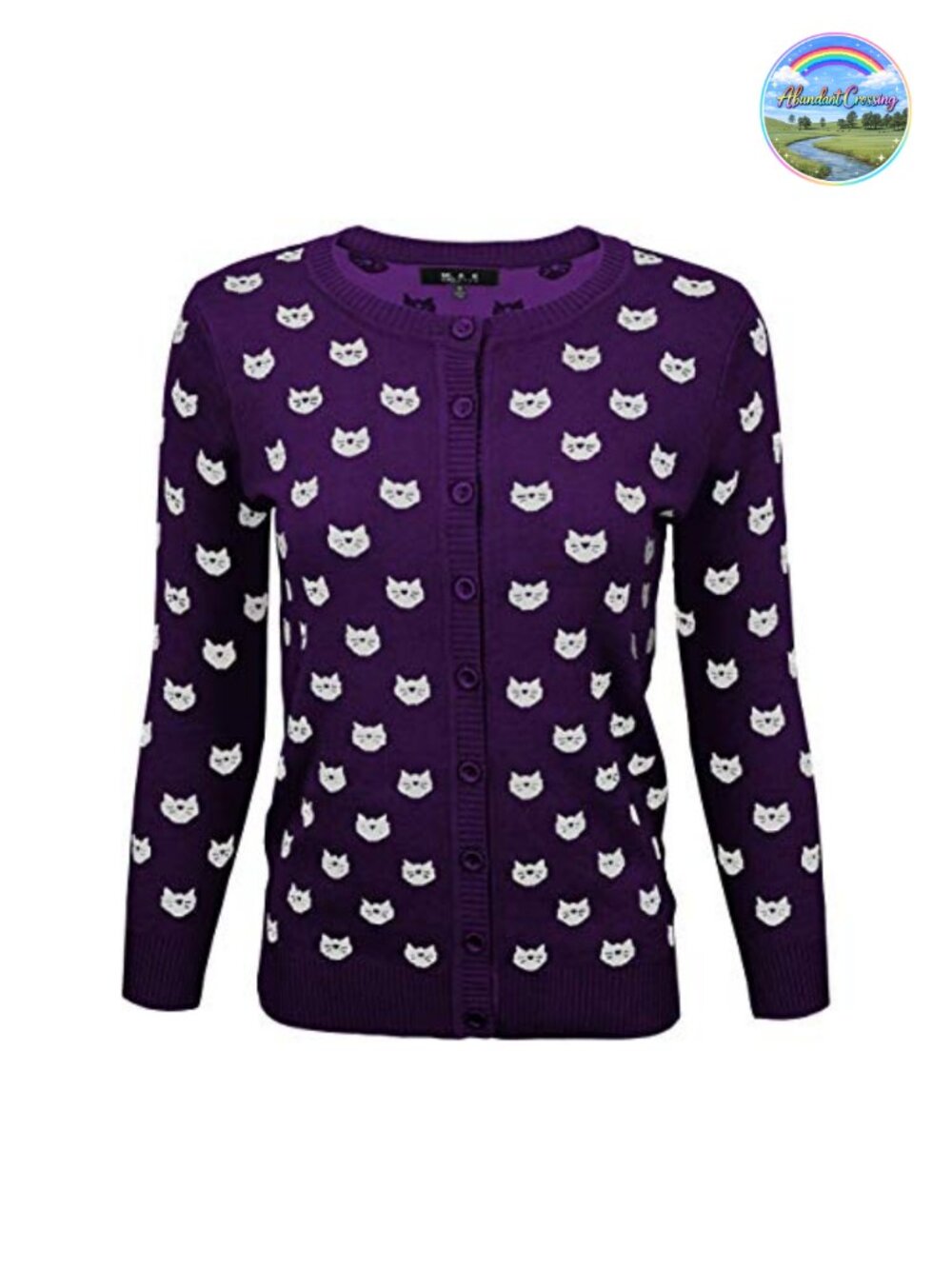 Knit Cardigan Sweater 3/4 Sleeve Button Down Cat Dog Pattern Lightweight